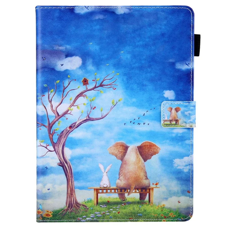 For iPad (2025) / 10.9 (2022) PU Leather Tablet Case Pattern Printing Stand Cover with Card Holder - Elephant / Rabbit