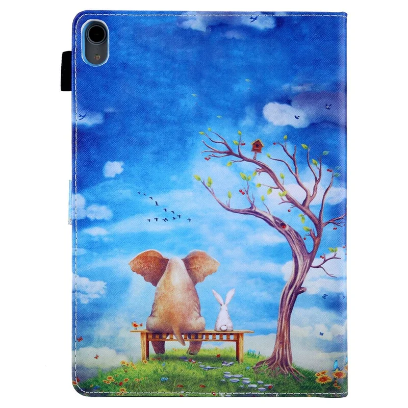 For iPad (2025) / 10.9 (2022) PU Leather Tablet Case Pattern Printing Stand Cover with Card Holder - Elephant / Rabbit