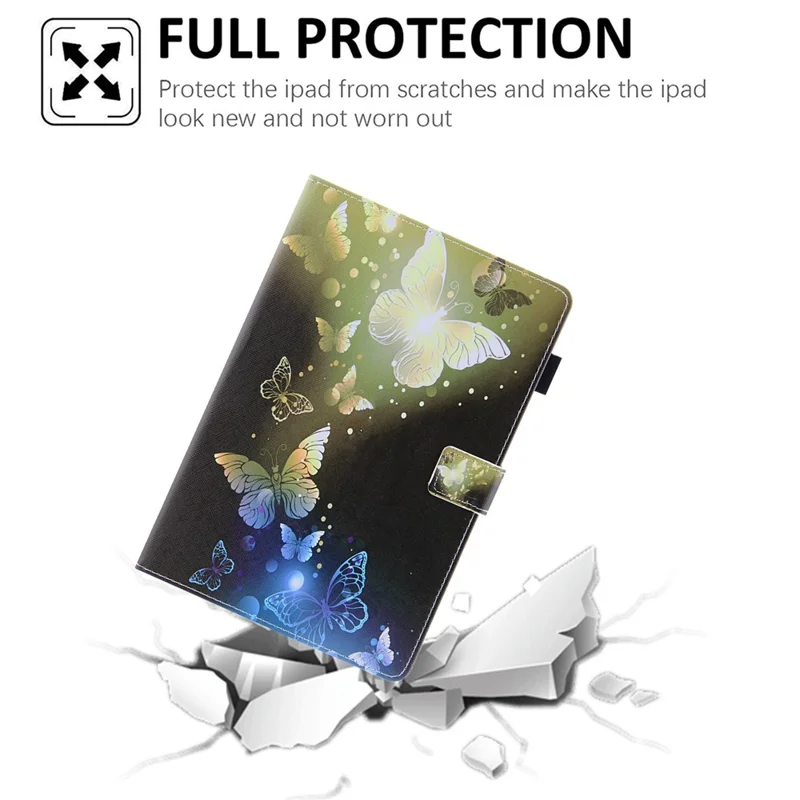 For iPad (2025) / 10.9 (2022) PU Leather Tablet Case Pattern Printing Stand Cover with Card Holder - Gold Butterfly