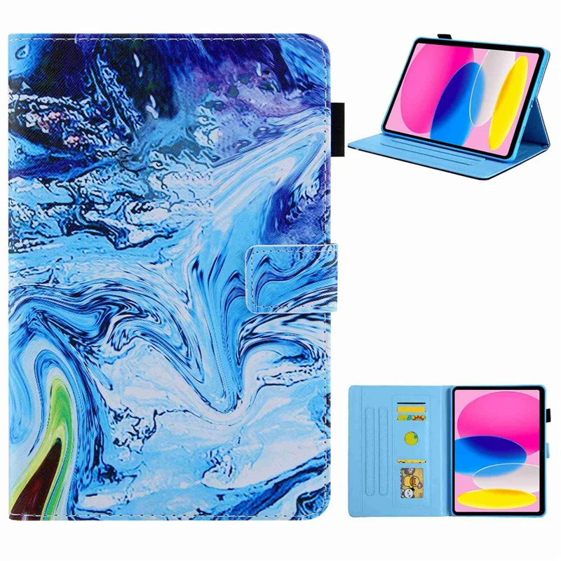 For iPad (2025) / 10.9 (2022) PU Leather Tablet Case Cross Texture Pattern Printing Card Holder Stand - Blue Wave