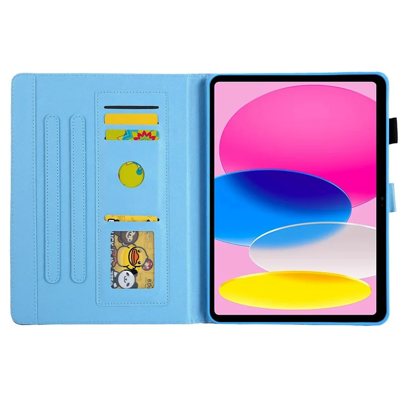 For iPad (2025) / 10.9 (2022) PU Leather Tablet Case Cross Texture Pattern Printing Card Holder Stand - Blue Wave