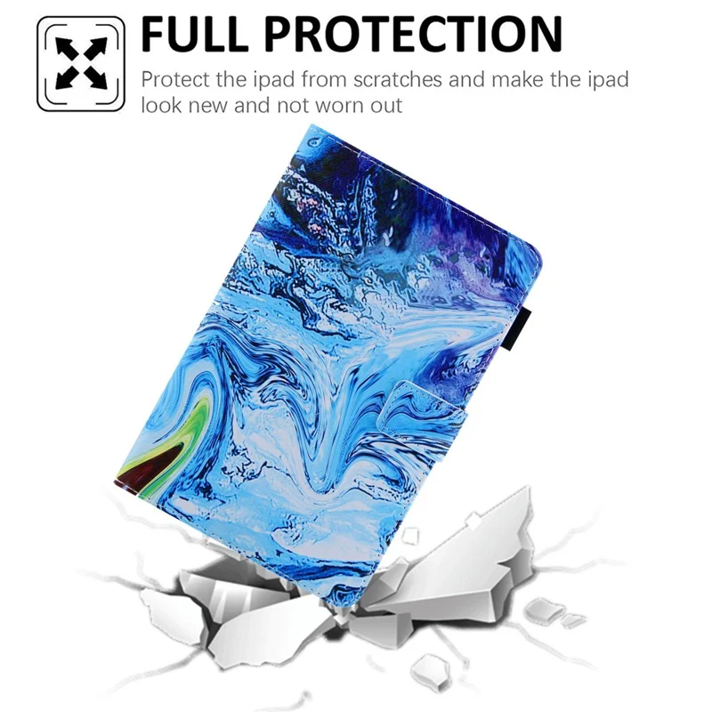 For iPad (2025) / 10.9 (2022) PU Leather Tablet Case Cross Texture Pattern Printing Card Holder Stand - Blue Wave