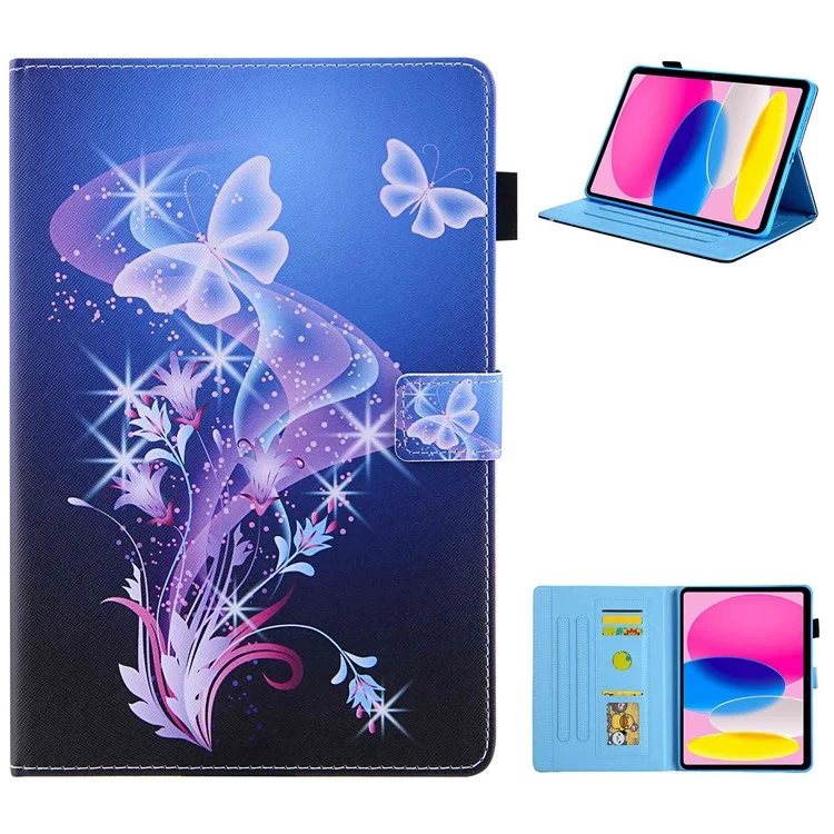 Для Ipad 10.9 (2022) / Ipad 10th Gen Printing Printing Stand Case Cross Cross Texture PU - Сверкающая Бабочка