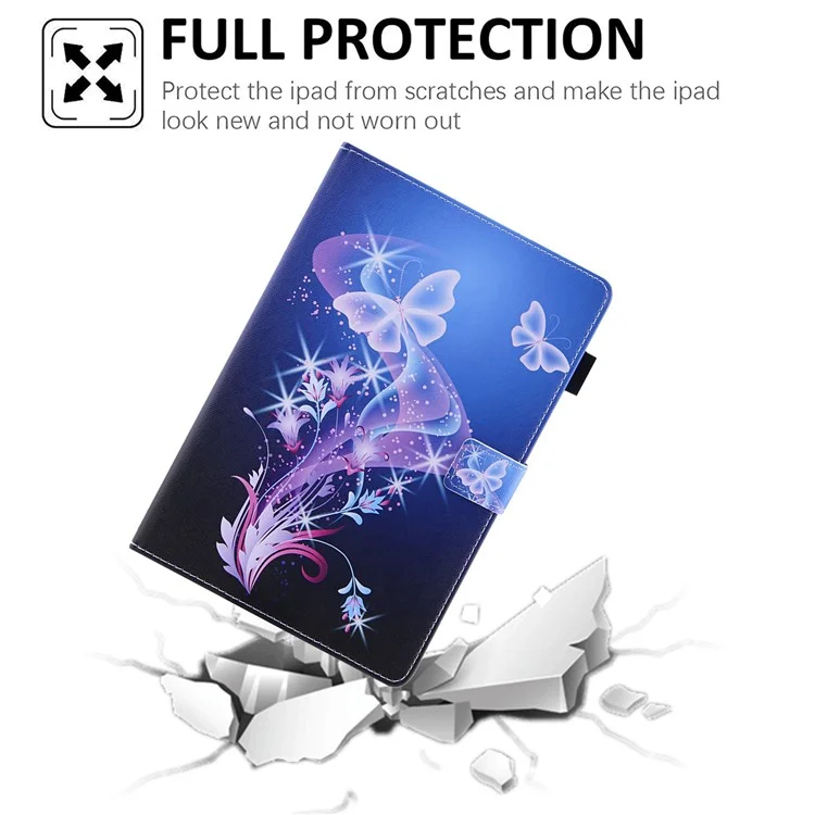 Для Ipad 10.9 (2022) / Ipad 10th Gen Printing Printing Stand Case Cross Cross Texture PU - Сверкающая Бабочка