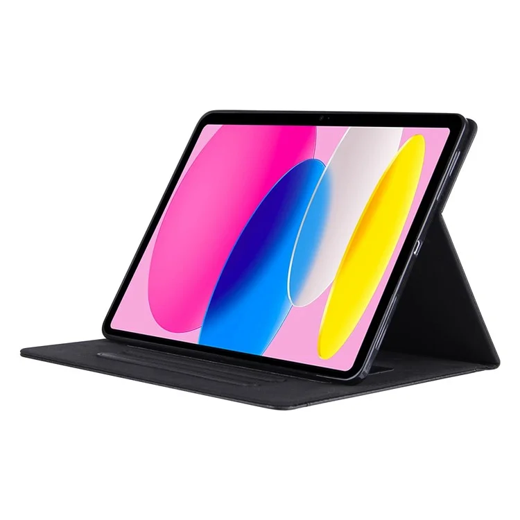 For iPad (2025) / 10.9 (2022) Tablet Cover Big Metal Buckle Wallet Stand Leather Protective Case with Pen Slot - Black