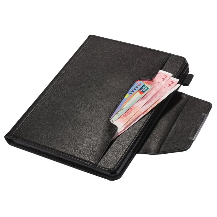 For iPad (2025) / 10.9 (2022) Tablet Cover Big Metal Buckle Wallet Stand Leather Protective Case with Pen Slot - Black