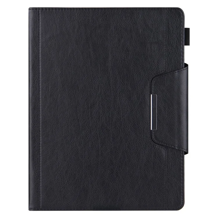 For iPad (2025) / 10.9 (2022) Tablet Cover Big Metal Buckle Wallet Stand Leather Protective Case with Pen Slot - Black
