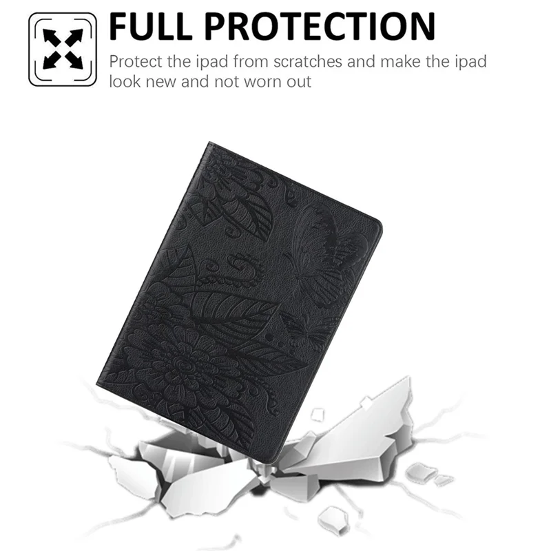 Tablet Case For iPad (2025) / 10.9 (2022) PU Leather Flower Butterfly Imprinted Tablet Stand Cover Auto Wake  /  Sleep Card Holder - Black