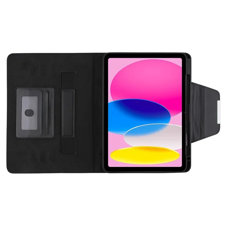 For iPad (2025) / 10.9 (2022) Full Protection Tablet Cover Stand Big Metal Buckle Rhombus Texture Leather Drop-Proof Tablet Case - Black
