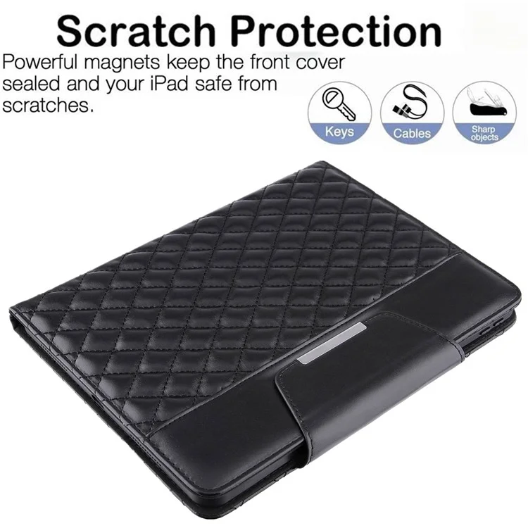 For iPad (2025) / 10.9 (2022) Full Protection Tablet Cover Stand Big Metal Buckle Rhombus Texture Leather Drop-Proof Tablet Case - Black