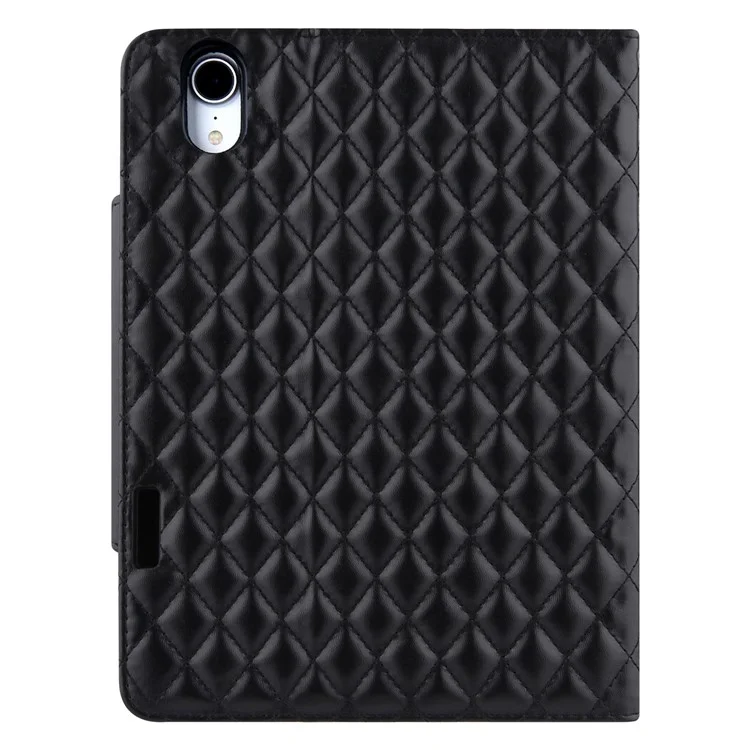 For iPad (2025) / 10.9 (2022) Full Protection Tablet Cover Stand Big Metal Buckle Rhombus Texture Leather Drop-Proof Tablet Case - Black