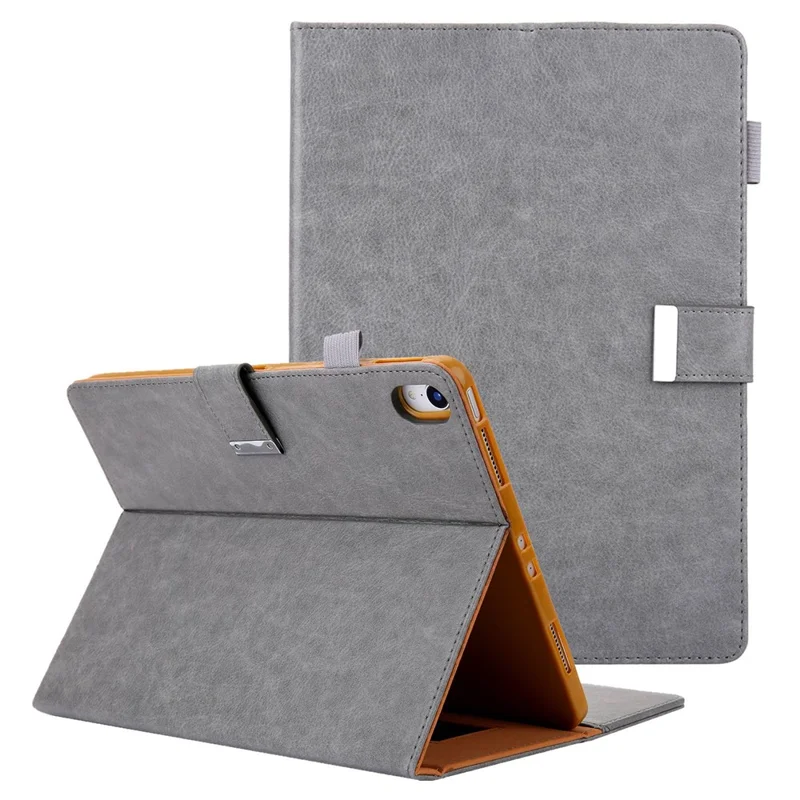 For iPad (2025) / 10.9 (2022) Shockproof Tablet Cover Metal Buckle Wallet Stand Leather Protective Tablet Case - Grey