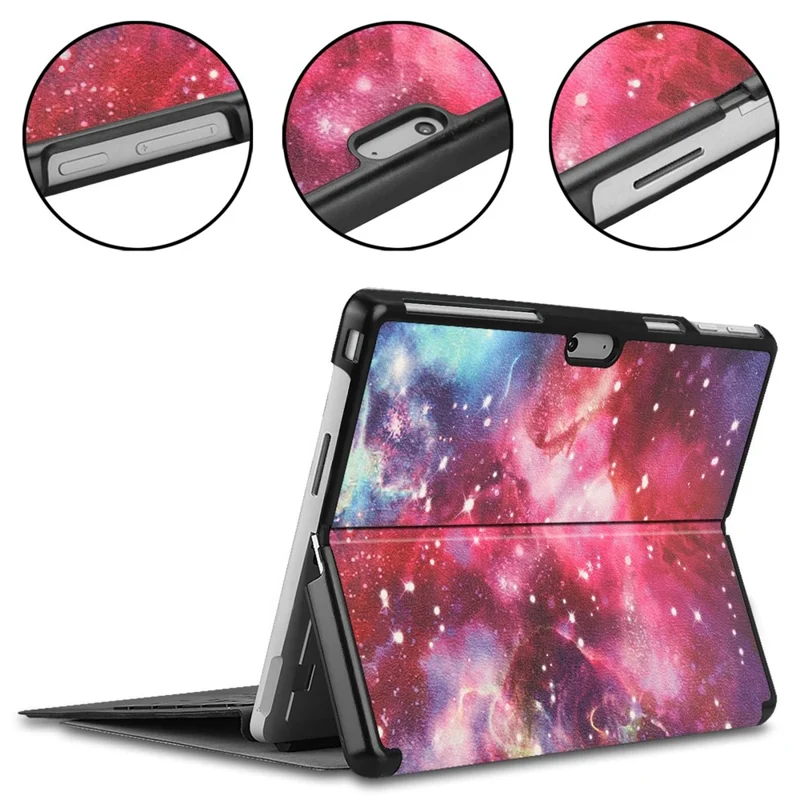 For Microsoft Surface Pro 9 PU Leather Flip Stand Cover Pattern Printing Design PC Sturdy Shockproof Protective Tablet Case - Galaxy