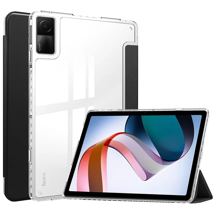 Pour Xiaomi Redmi Pad Trifold Stand pu Tablet en Cuir pu Couvre Arrière TPU Transparent Anti-drop - le Noir