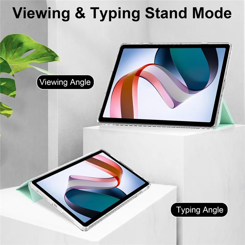 For Xiaomi Redmi Pad Trifold Stand PU Leather Tablet Case Anti-drop Transparent TPU Back Cover - Mint Green