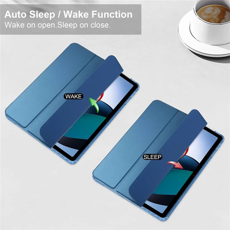 For Xiaomi Redmi Pad Trifold Stand PU Leather Tablet Case Anti-drop Transparent TPU Back Cover - Blue