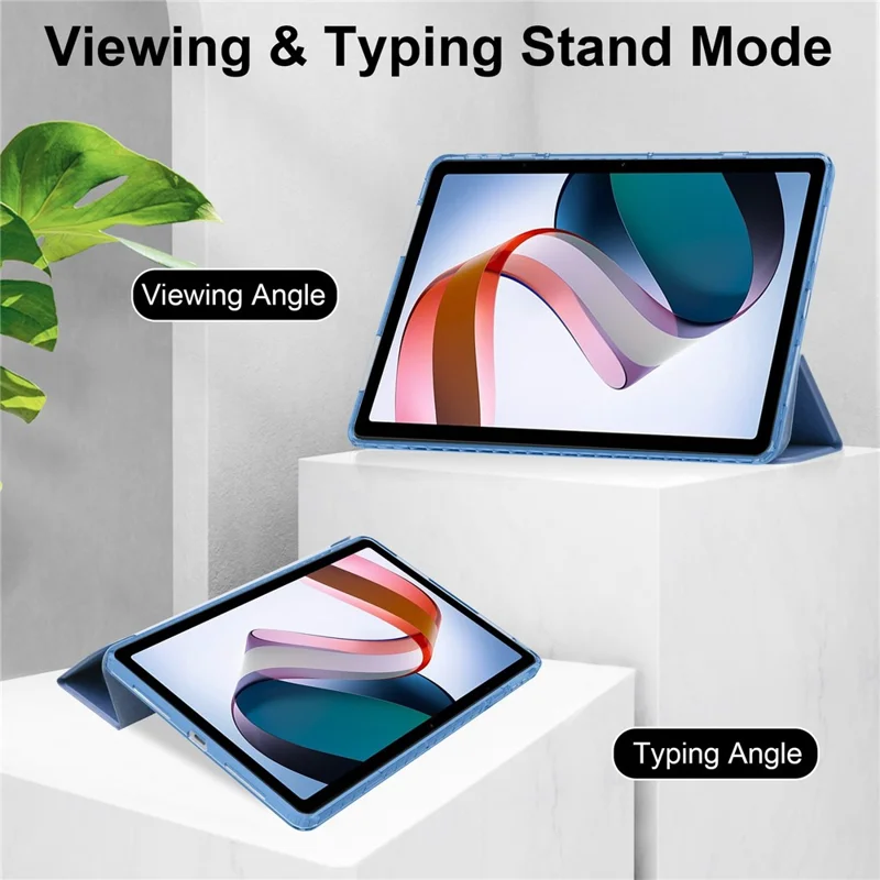 For Xiaomi Redmi Pad Trifold Stand PU Leather Tablet Case Anti-drop Transparent TPU Back Cover - Blue