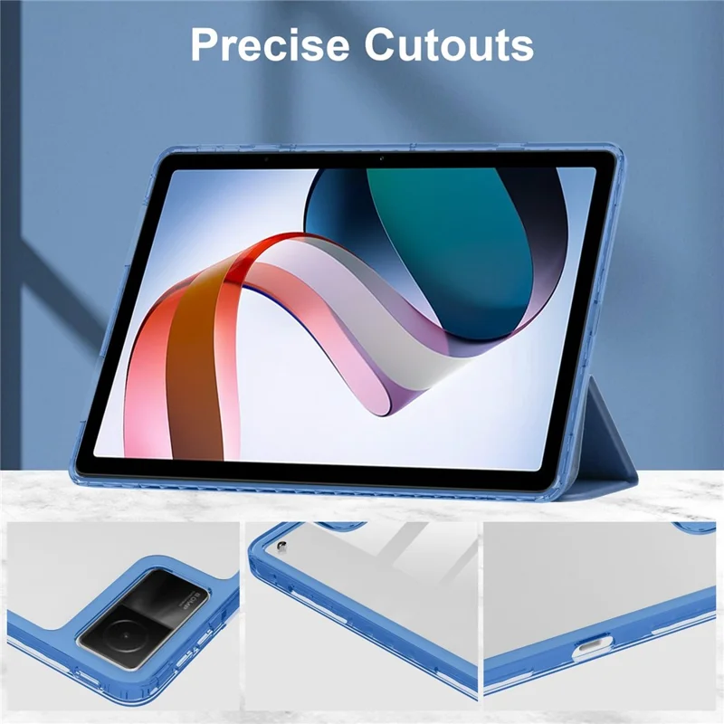 For Xiaomi Redmi Pad Trifold Stand PU Leather Tablet Case Anti-drop Transparent TPU Back Cover - Blue