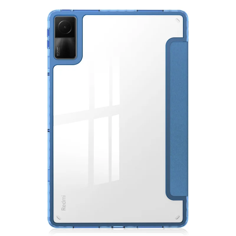 For Xiaomi Redmi Pad Trifold Stand PU Leather Tablet Case Anti-drop Transparent TPU Back Cover - Blue