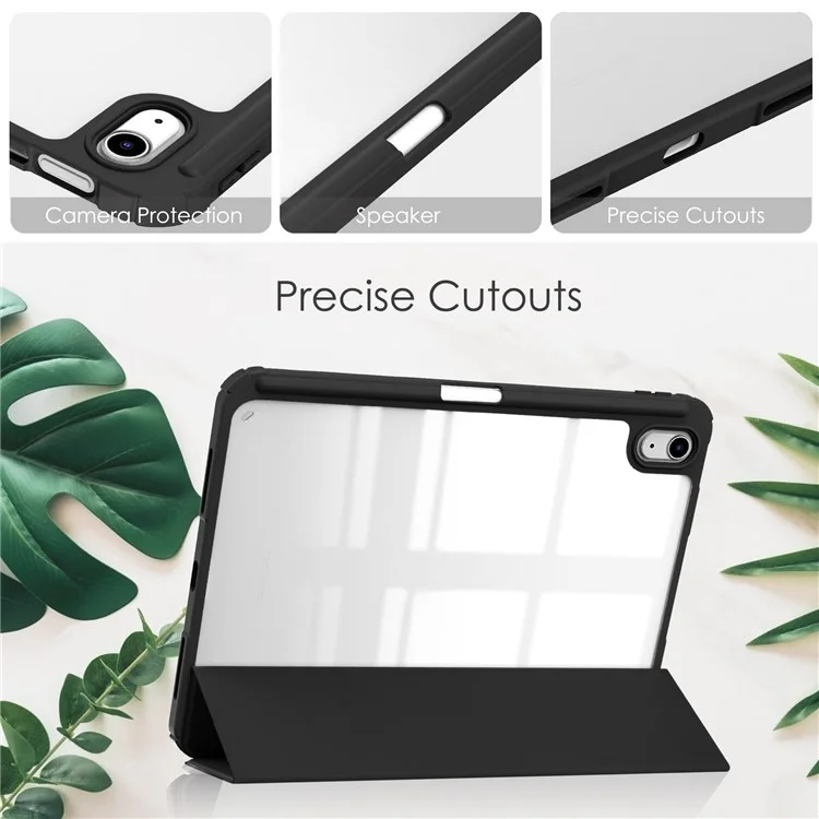 For iPad 10.9 (2022) Shockproof Tablet Case PU Leather + TPU + Acrylic Anti-Drop Protective Cover with Stand / Pen Slot - Black