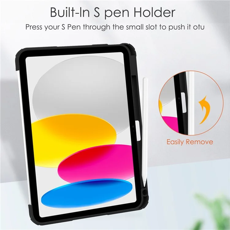 For iPad (2025) / 10.9 (2022) Shockproof Tablet Case PU Leather + TPU + Acrylic Anti-Drop Protective Cover with Stand / Pen Slot - Black
