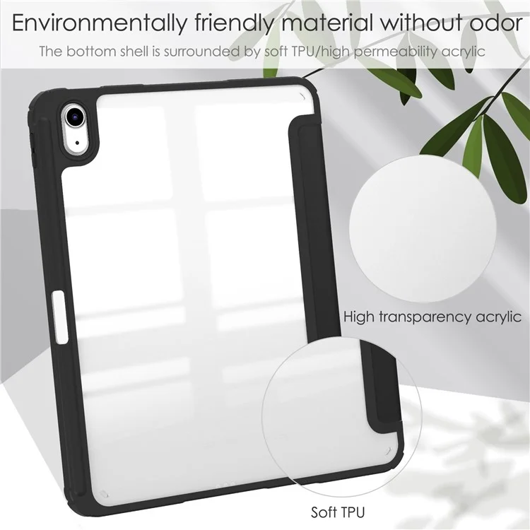 For iPad (2025) / 10.9 (2022) Shockproof Tablet Case PU Leather + TPU + Acrylic Anti-Drop Protective Cover with Stand / Pen Slot - Black