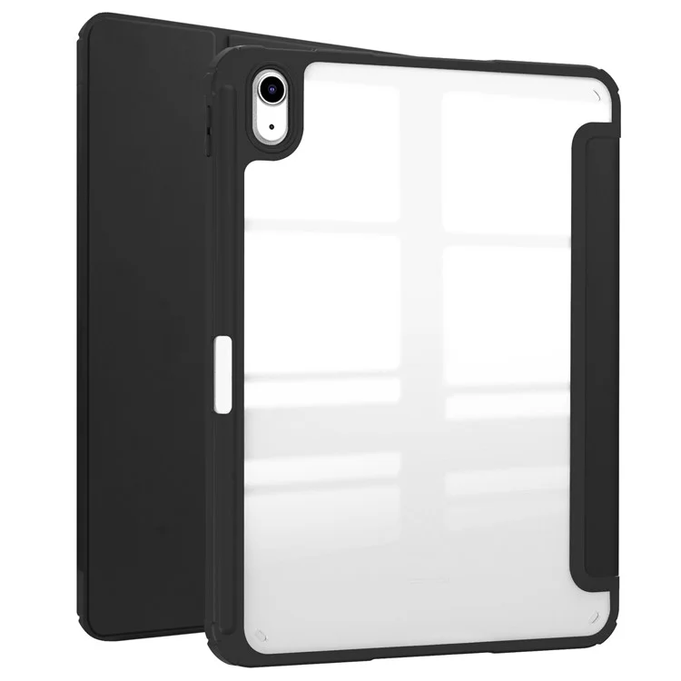 For iPad (2025) / 10.9 (2022) Shockproof Tablet Case PU Leather + TPU + Acrylic Anti-Drop Protective Cover with Stand / Pen Slot - Black