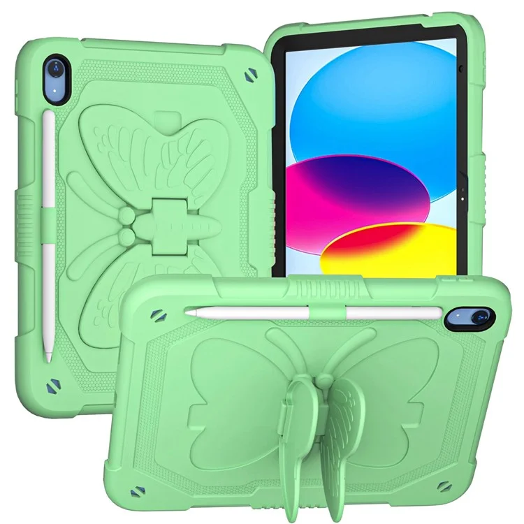 Shockproof Case for iPad (2025) / 10.9 (2022) Butterfly Shape Kickstand Tablet Case with Shoulder Strap - Green