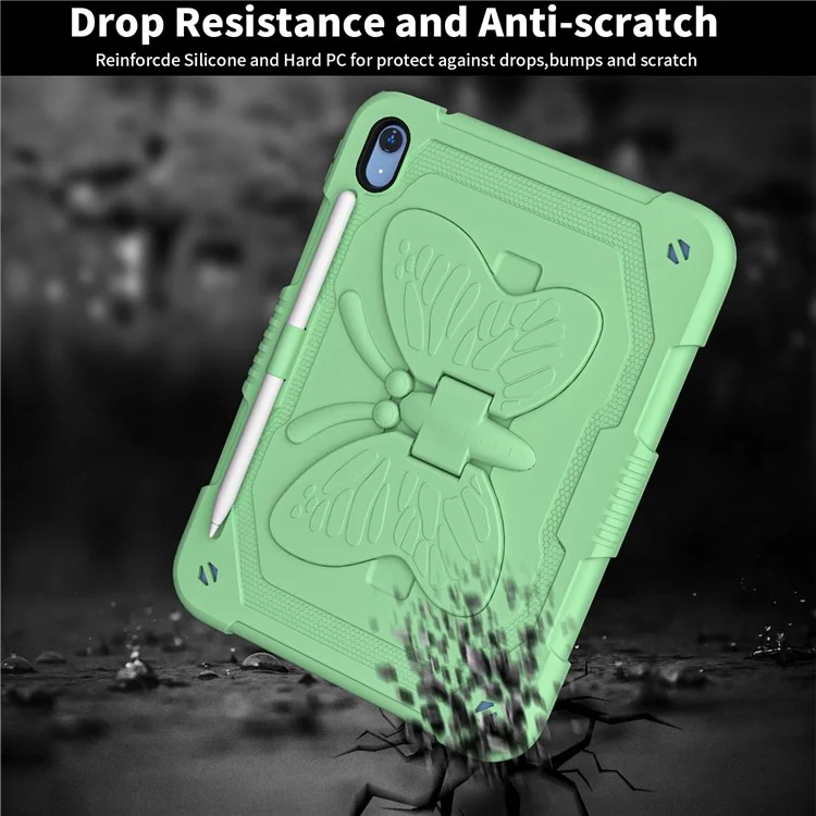 Shockproof Case for iPad (2025) / 10.9 (2022) Butterfly Shape Kickstand Tablet Case with Shoulder Strap - Green