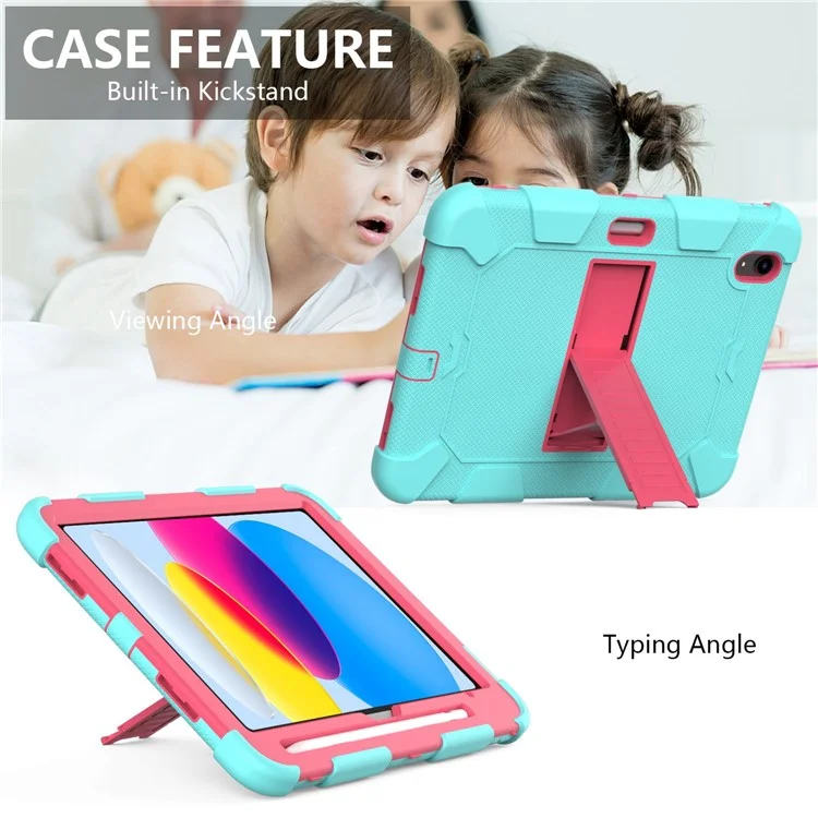 For iPad (2025) / 10.9 (2022) Dual Color Silicone + PC Tablet Case Kickstand Shockproof Protective Cover - Mint Green  /  Rose