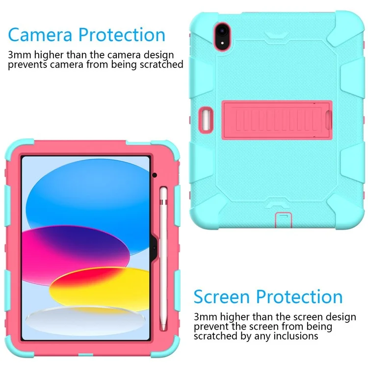 For iPad (2025) / 10.9 (2022) Dual Color Silicone + PC Tablet Case Kickstand Shockproof Protective Cover - Mint Green  /  Rose