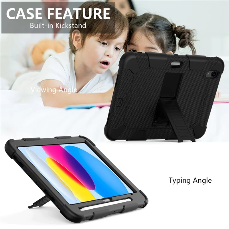 Capa Protetora à Prova de Choques com Suporte e Dupla Cor em Silicone + PC para iPad (2025) / 10,9 (2022) - Preto
