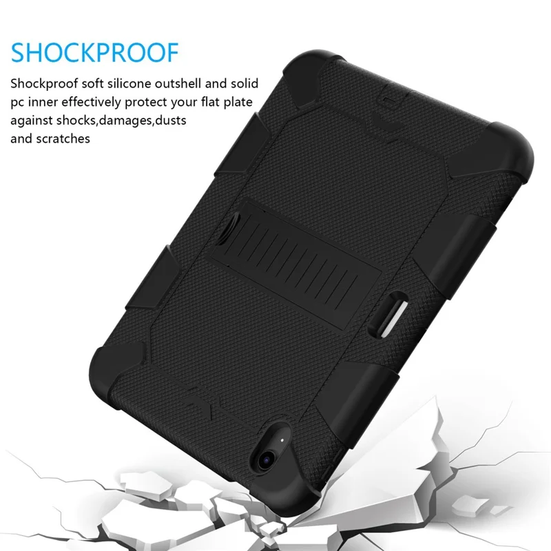 Capa Protetora à Prova de Choques com Suporte e Dupla Cor em Silicone + PC para iPad (2025) / 10,9 (2022) - Preto