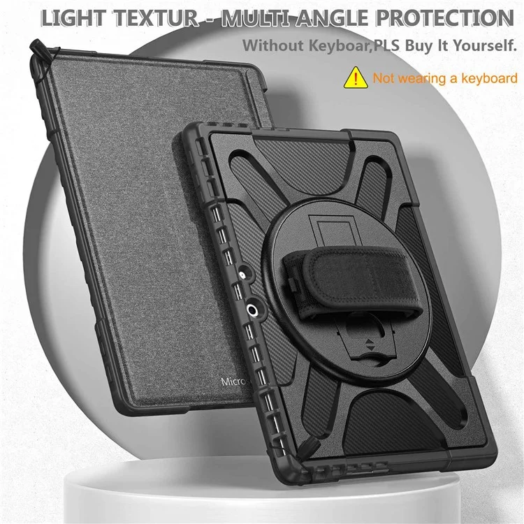 For Microsoft Surface Pro 11 / 10 / 9 Hybrid PC+TPU+Silicone Rugged Protective Case Kickstand Shockproof Tablet Cover with Hand Strap - Black