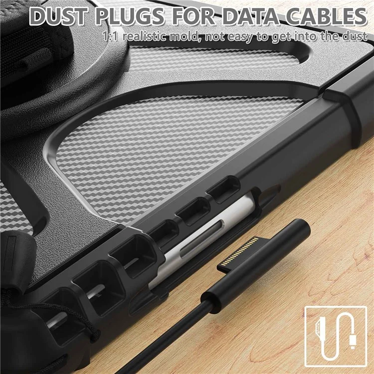 For Microsoft Surface Pro 11 / 10 / 9 Hybrid PC+TPU+Silicone Rugged Protective Case Kickstand Shockproof Tablet Cover with Hand Strap - Black