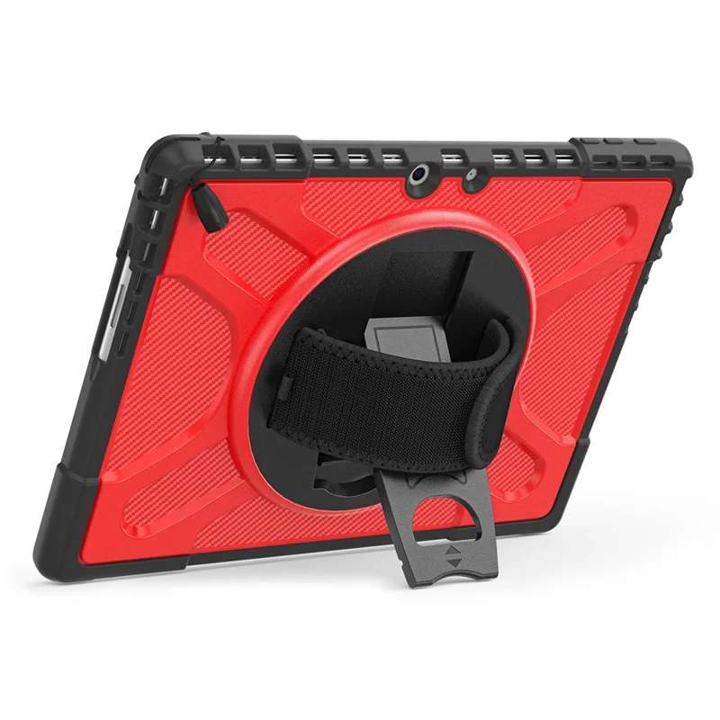 For Microsoft Surface Pro 11 / 10 / 9 Hybrid PC+TPU+Silicone Rugged Protective Case Kickstand Shockproof Tablet Cover with Hand Strap - Red