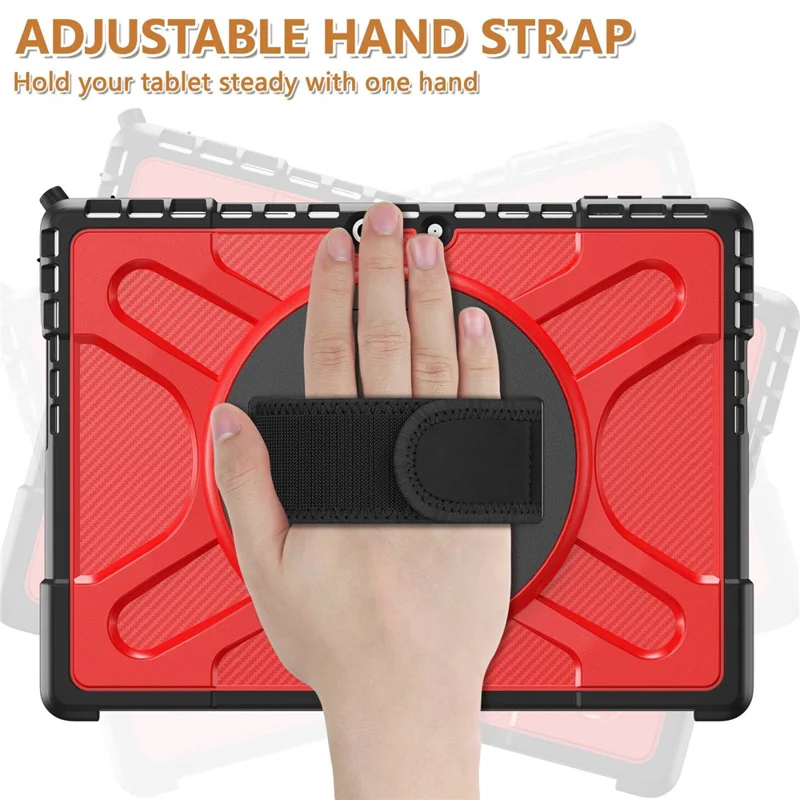 For Microsoft Surface Pro 11 / 10 / 9 Hybrid PC+TPU+Silicone Rugged Protective Case Kickstand Shockproof Tablet Cover with Hand Strap - Red