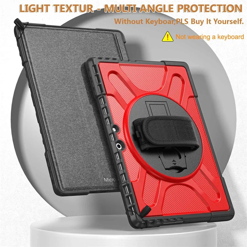 For Microsoft Surface Pro 11 / 10 / 9 Hybrid PC+TPU+Silicone Rugged Protective Case Kickstand Shockproof Tablet Cover with Hand Strap - Red