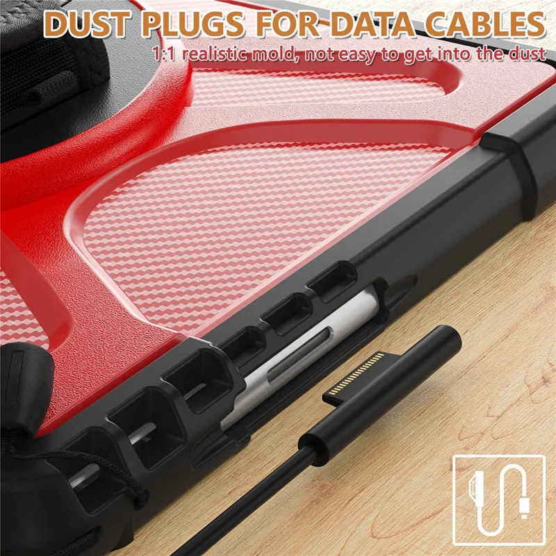 For Microsoft Surface Pro 11 / 10 / 9 Hybrid PC+TPU+Silicone Rugged Protective Case Kickstand Shockproof Tablet Cover with Hand Strap - Red