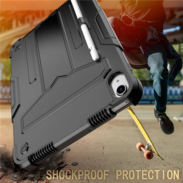 For iPad (2025) / iPad 10.9 (2022) Protective Case Hard PC Silicone Tablet Case Foldable T-Shaped Kickstand Shockproof Cover - Black
