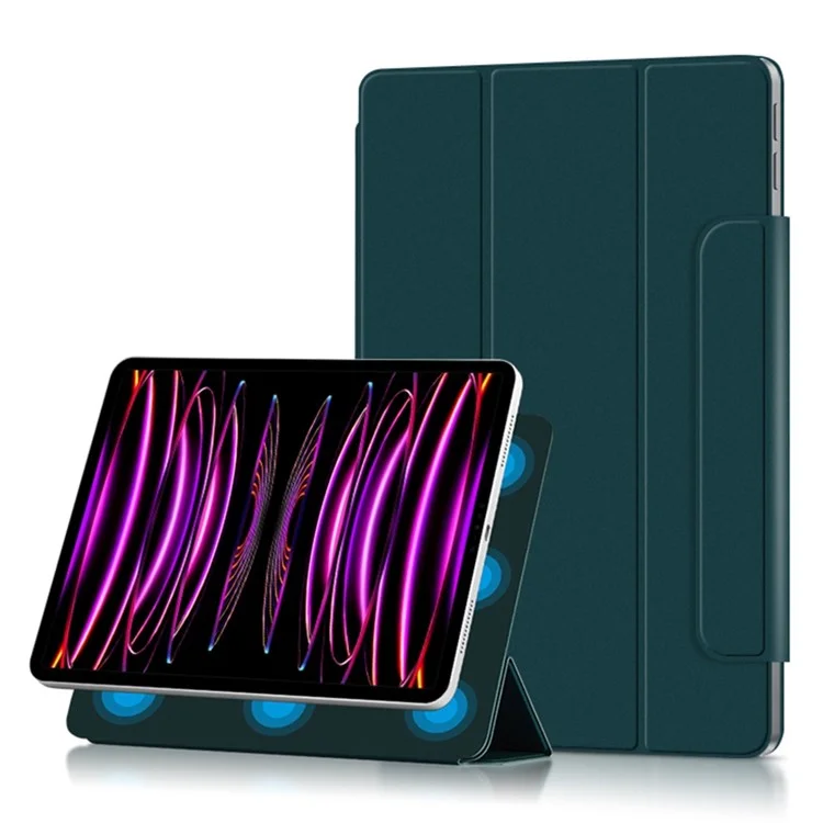 For iPad Pro 12.9 (2022) / (2021) / (2020) Anti-drop PU Leather Tablet Case Magnetic Closure Tri-fold Stand Flip Protective Cover - Green