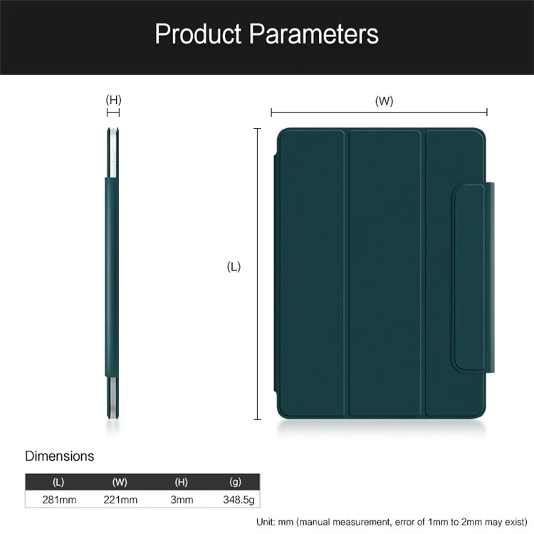 Pour iPad Pro 12.9 (2022) / (2021) / (2020) Étui de protection en cuir PU anti-chute Fermeture magnétique Support Tri-fold Étui de protection pliable - Vert