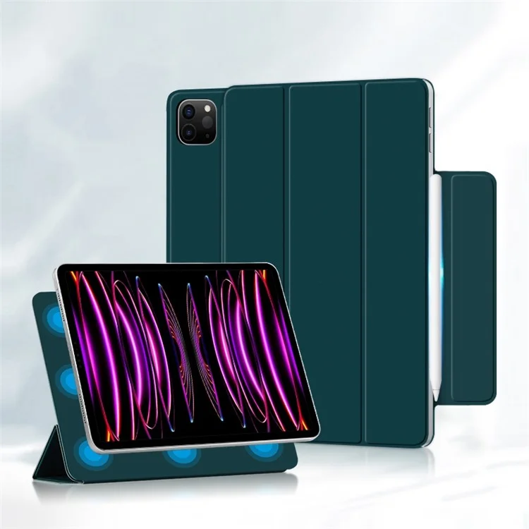Pour iPad Pro 12.9 (2022) / (2021) / (2020) Étui de protection en cuir PU anti-chute Fermeture magnétique Support Tri-fold Étui de protection pliable - Vert