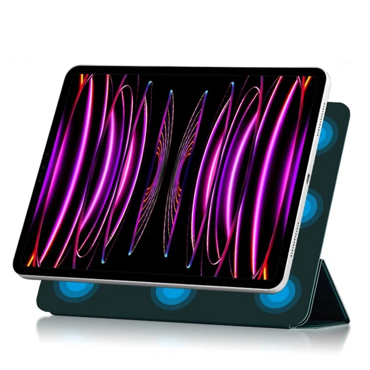 Pour iPad Pro 12.9 (2022) / (2021) / (2020) Étui de protection en cuir PU anti-chute Fermeture magnétique Support Tri-fold Étui de protection pliable - Vert