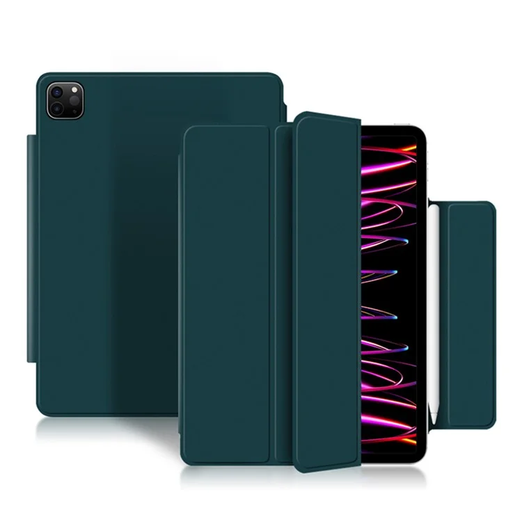 Pour iPad Pro 12.9 (2022) / (2021) / (2020) Étui de protection en cuir PU anti-chute Fermeture magnétique Support Tri-fold Étui de protection pliable - Vert