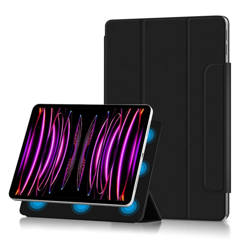 For iPad Pro 12.9 (2022) / (2021) / (2020) Anti-drop PU Leather Tablet Case Magnetic Closure Tri-fold Stand Flip Protective Cover - Black
