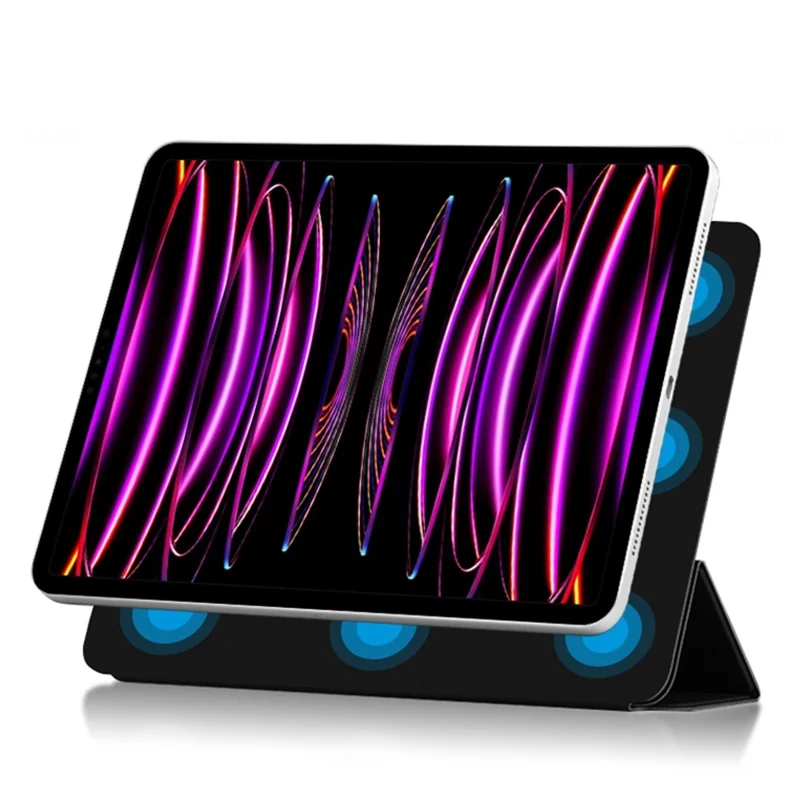 For iPad Pro 12.9 (2022) / (2021) / (2020) Anti-drop PU Leather Tablet Case Magnetic Closure Tri-fold Stand Flip Protective Cover - Black