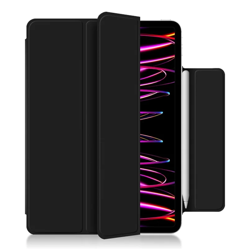 For iPad Pro 12.9 (2022) / (2021) / (2020) Anti-drop PU Leather Tablet Case Magnetic Closure Tri-fold Stand Flip Protective Cover - Black