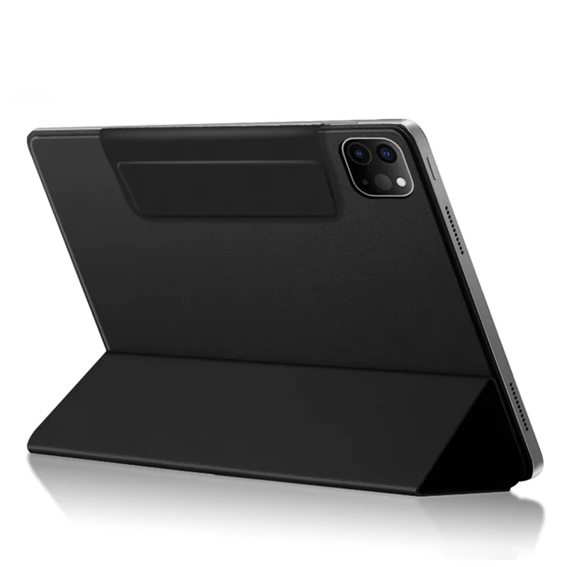 For iPad Pro 12.9 (2022) / (2021) / (2020) Anti-drop PU Leather Tablet Case Magnetic Closure Tri-fold Stand Flip Protective Cover - Black