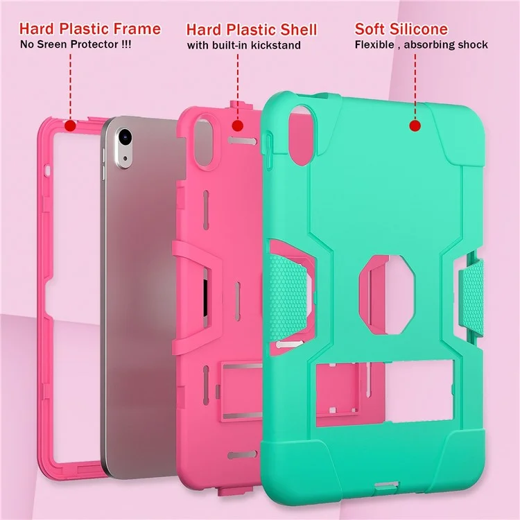 For iPad (2025) / 10.9 (2022) Robot Style Silicone + PC Tablet Case Color Contrast Anti-Fall Kickstand Protective Case - Mint Green / Rose